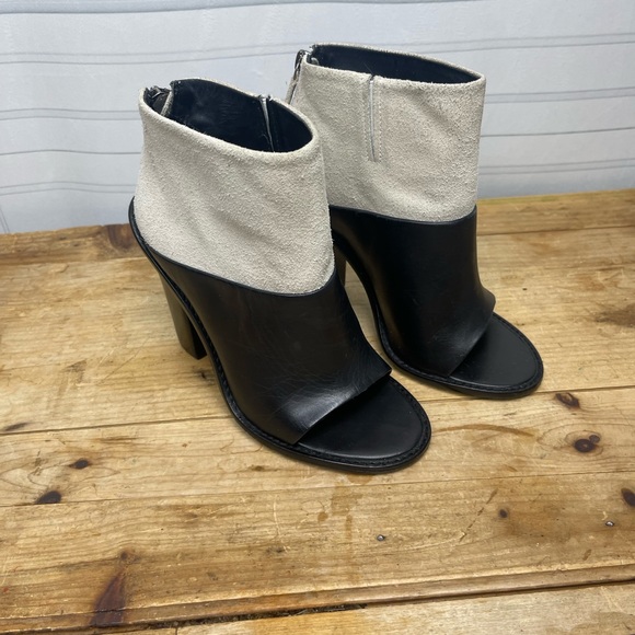 Tibi Shoes - Tibi Black and Cream Two-Tone Open-Toe Ankle Booties